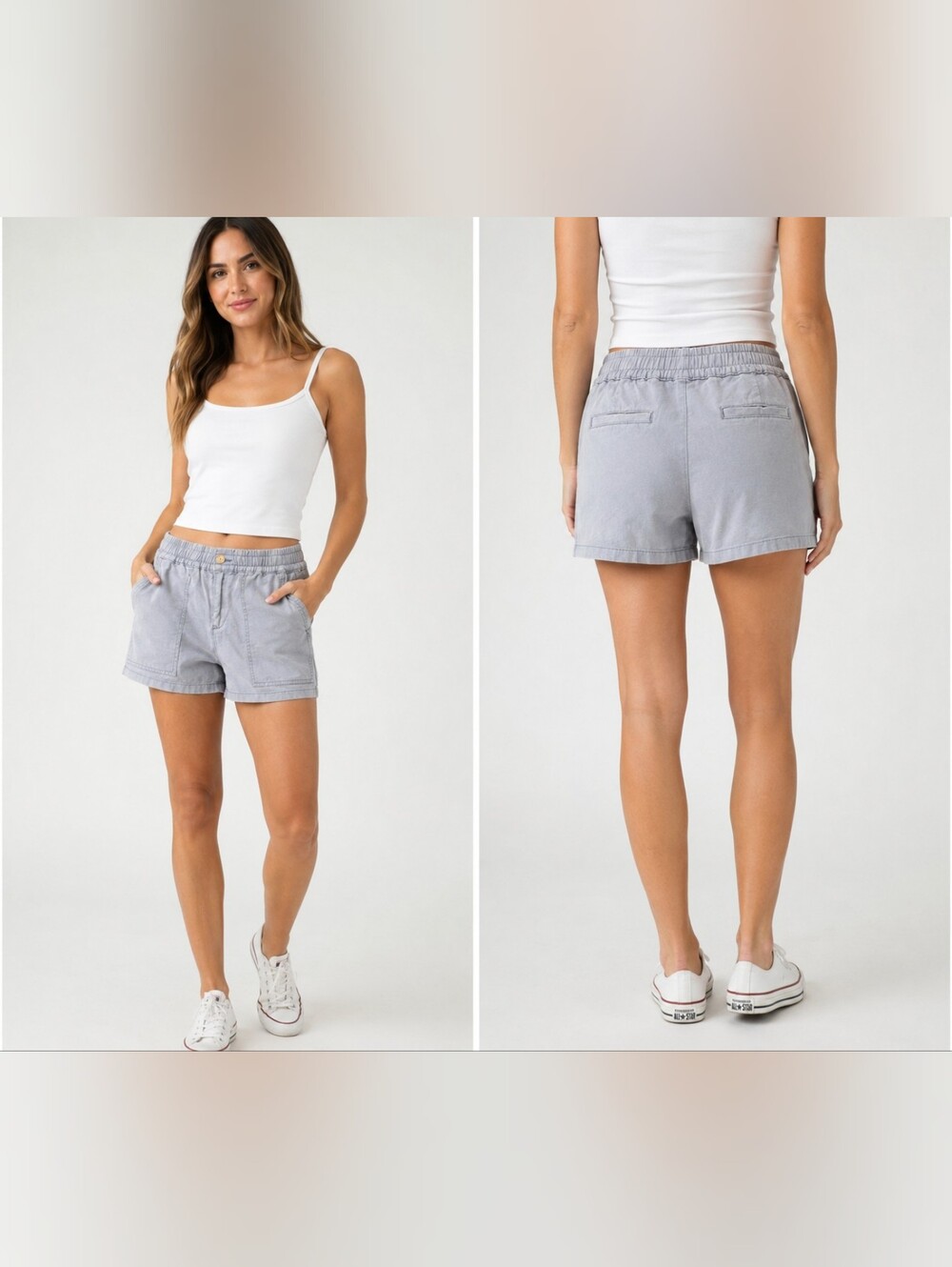 Thread & Supply Gray Pull On Cotton Blend Casual Utility Shorts Elastic Waist XS
